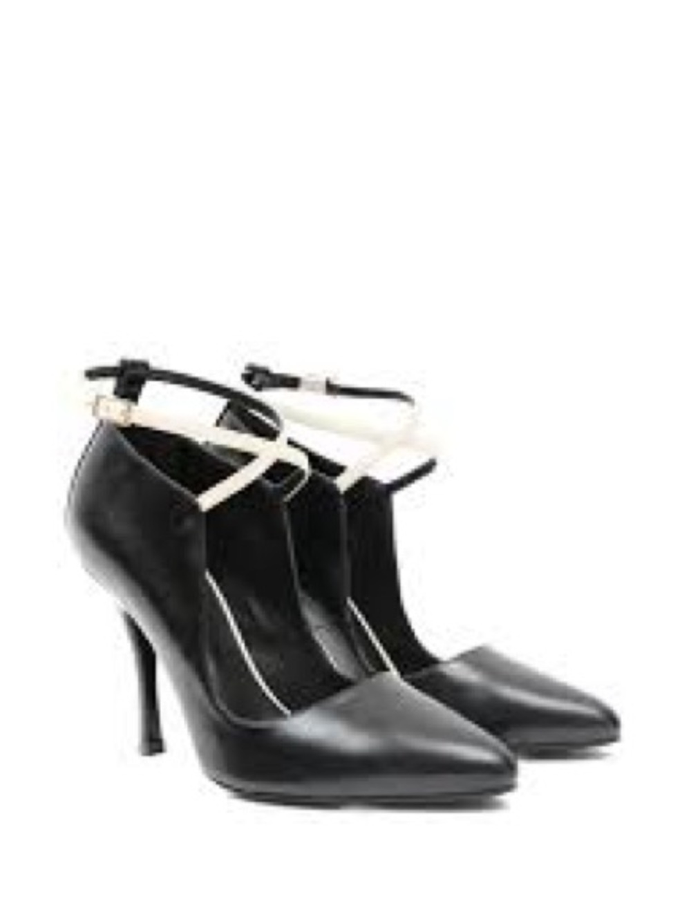 Vintage Max Mara Black & White Pointed-Toe Ankle-Strap Heeled Pumps